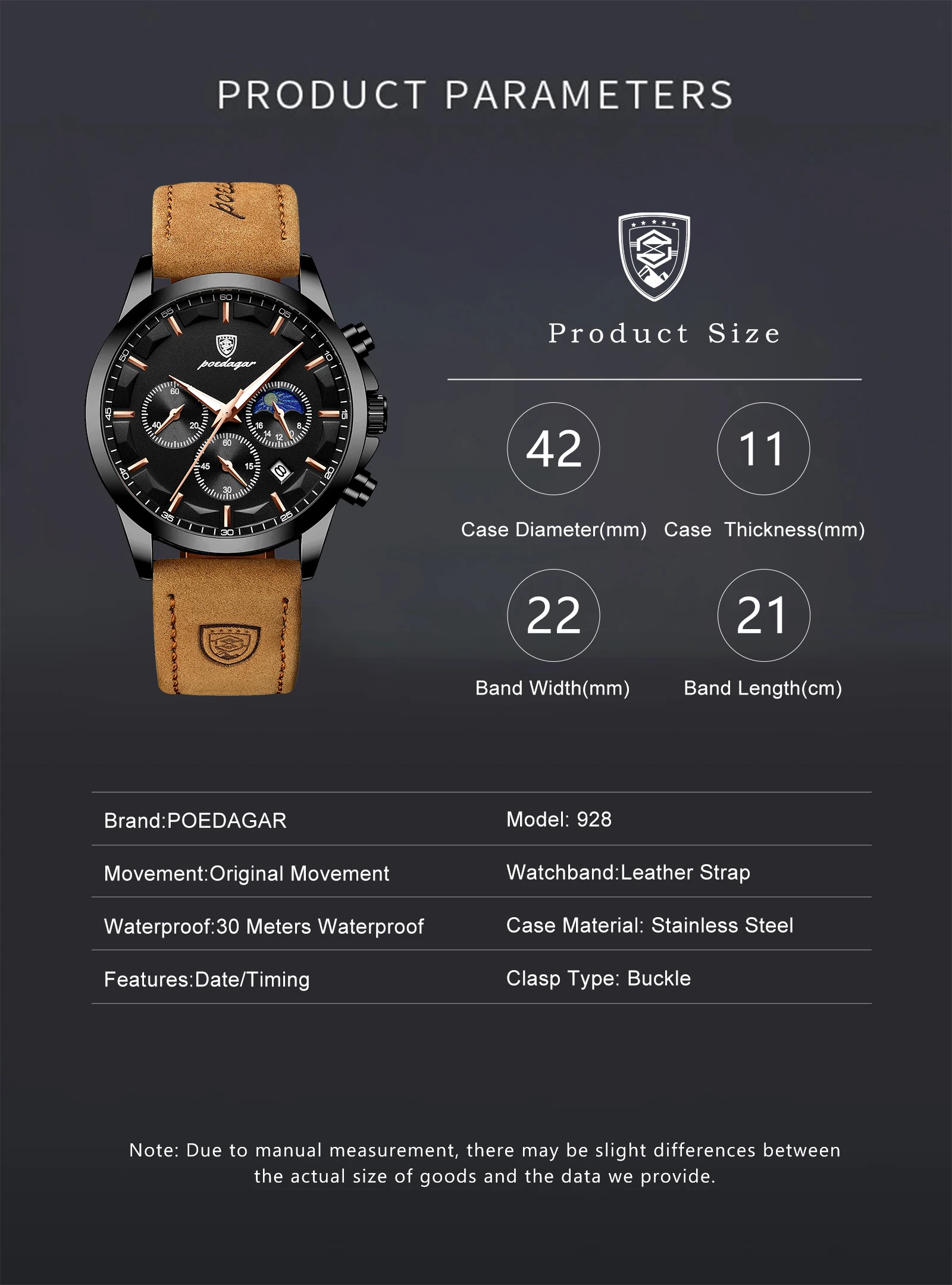 POEDAGAR Luxury Stylish Male Wristwatch Waterproof Chronograph Luminous Date Man Watch Leather Quartz Sports Men's Watches Reloj