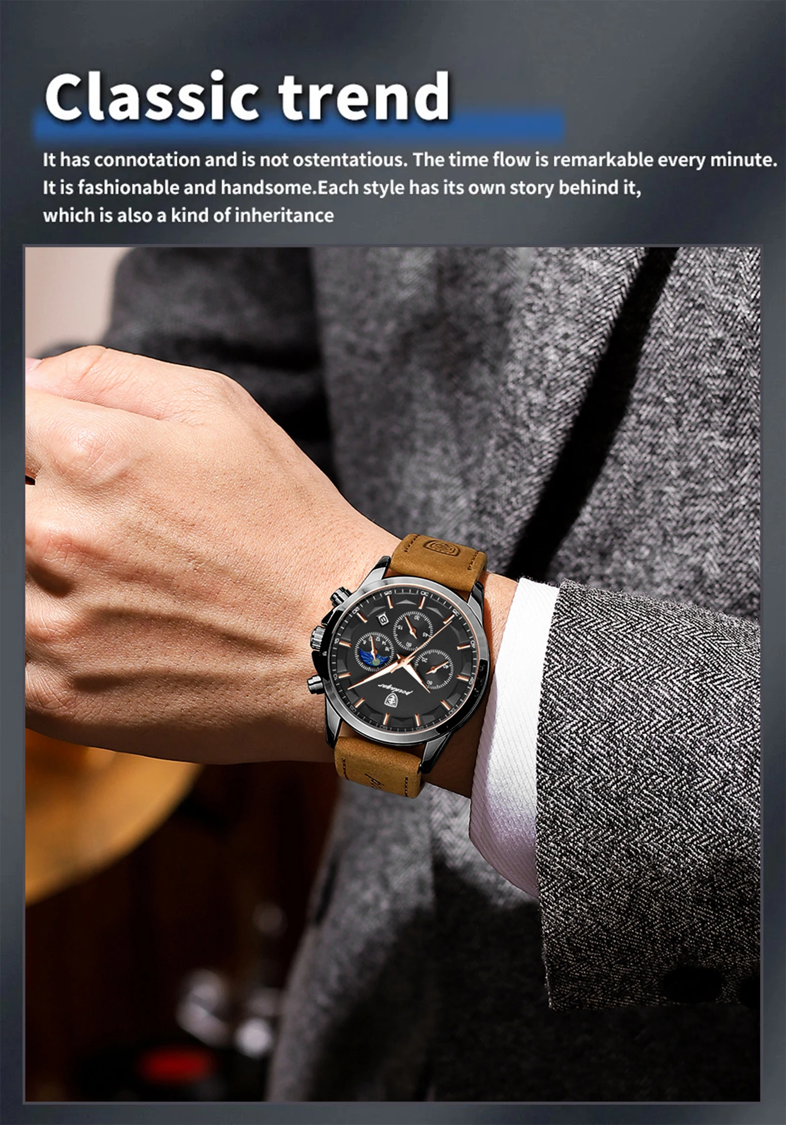 POEDAGAR Luxury Stylish Male Wristwatch Waterproof Chronograph Luminous Date Man Watch Leather Quartz Sports Men's Watches Reloj