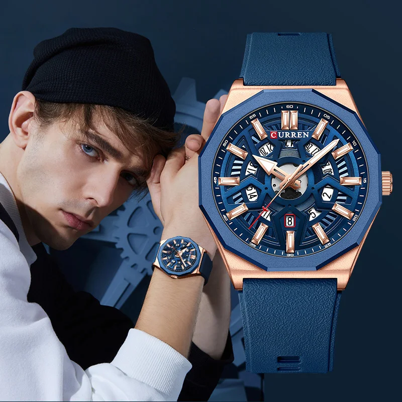 CURREN Top Brand Men's Watches Luxury Square Quartz Wristwatch  Waterproof Luminous Chronograph Watch for Men Date Clock