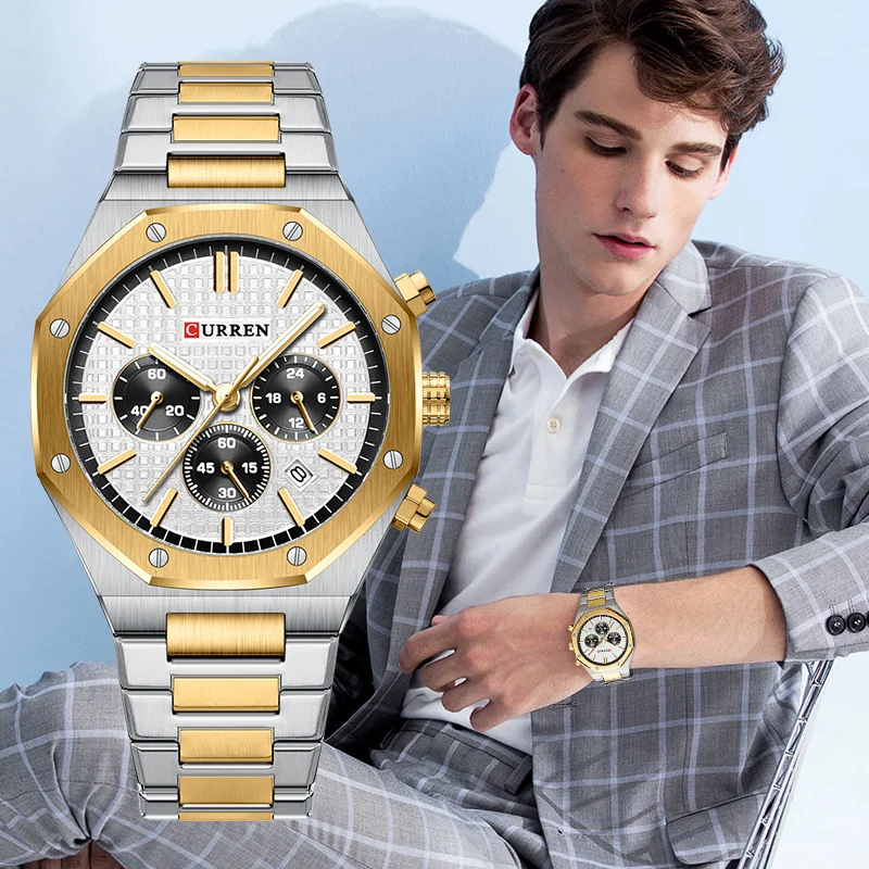 CURREN Top Brand Men's Watches Luxury Square Quartz Wristwatch  Waterproof Luminous Chronograph Watch for Men Date Clock
