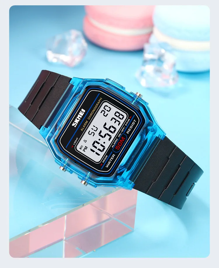 Skmei Women Digital Watches Fashion Transparent Case TPU Strap Led Waterproof Swimming Sports Wristwatch Female Alarm Clock