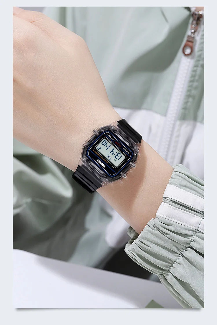 Skmei Women Digital Watches Fashion Transparent Case TPU Strap Led Waterproof Swimming Sports Wristwatch Female Alarm Clock