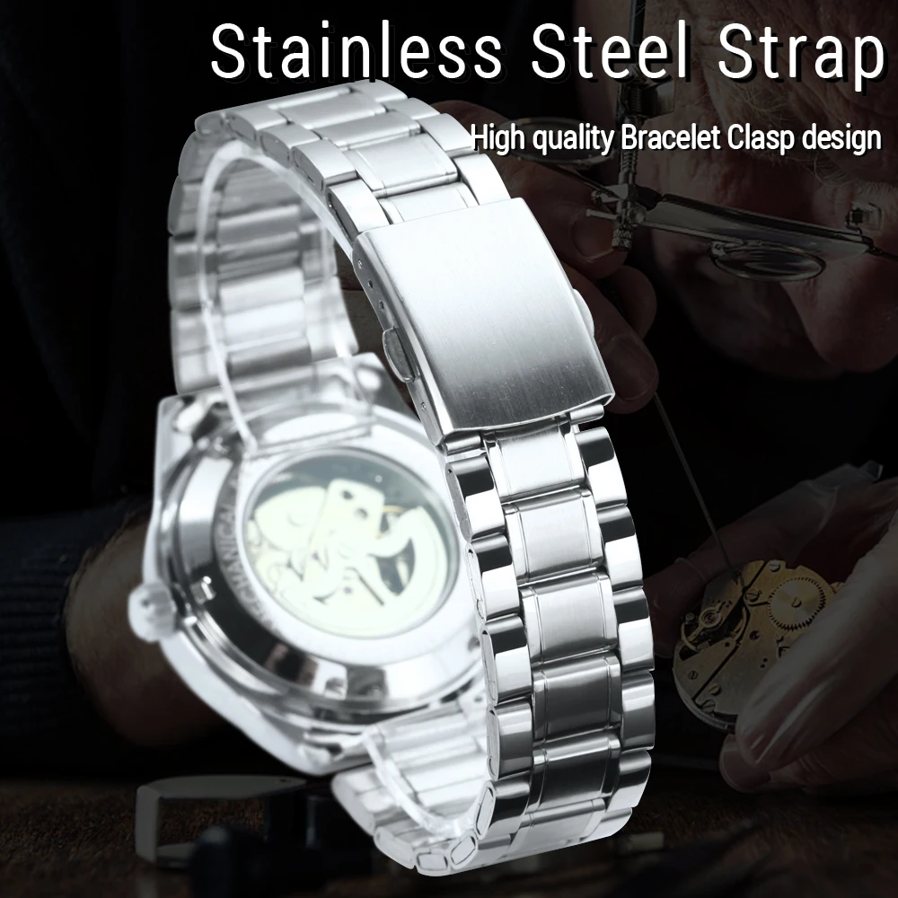 WINNER Fashion Business Watch for Men Calendar Classic Retro Automatic Mechanical Watches Top Brand Luxury Steel Leather Strap