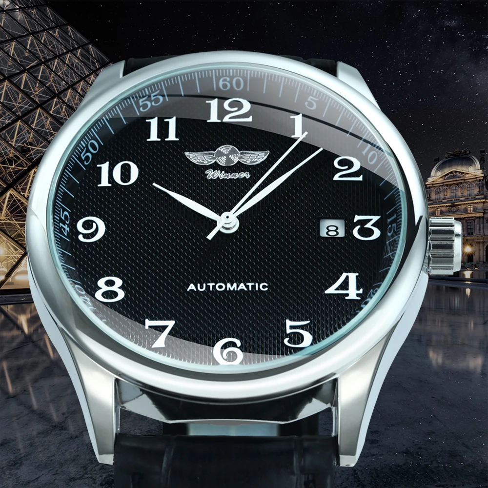 WINNER Fashion Business Watch for Men Calendar Classic Retro Automatic Mechanical Watches Top Brand Luxury Steel Leather Strap