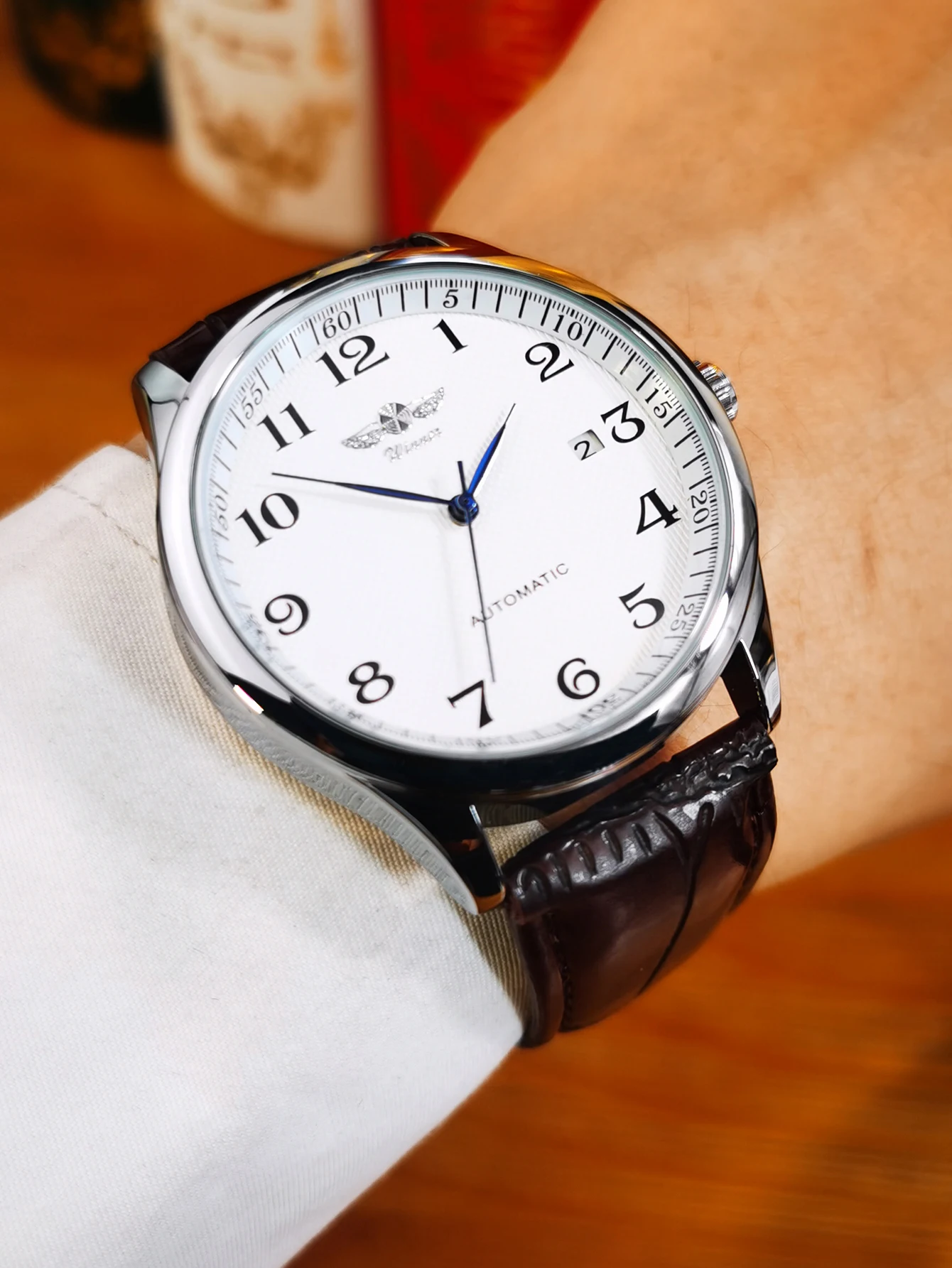 WINNER Fashion Business Watch for Men Calendar Classic Retro Automatic Mechanical Watches Top Brand Luxury Steel Leather Strap