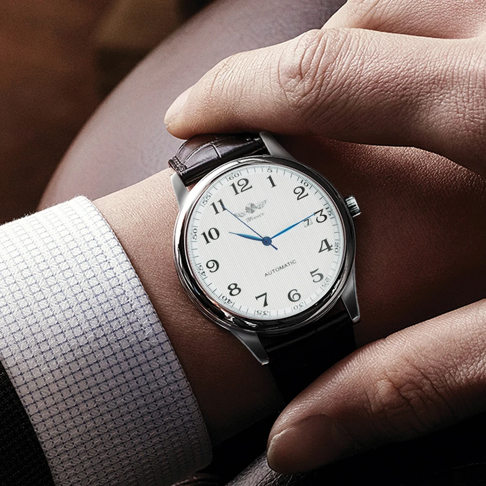 WINNER Fashion Business Watch for Men Calendar Classic Retro Automatic Mechanical Watches Top Brand Luxury Steel Leather Strap