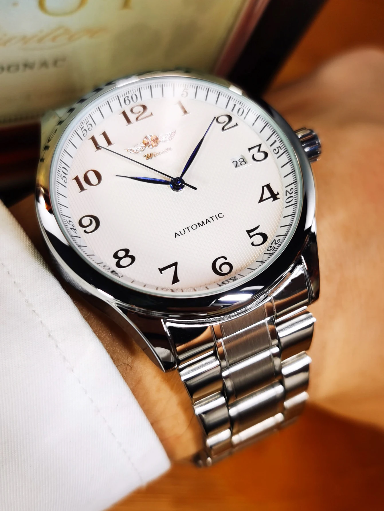 WINNER Fashion Business Watch for Men Calendar Classic Retro Automatic Mechanical Watches Top Brand Luxury Steel Leather Strap