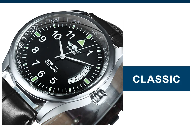 WINNER Fashion Business Watch for Men Calendar Classic Retro Automatic Mechanical Watches Top Brand Luxury Steel Leather Strap