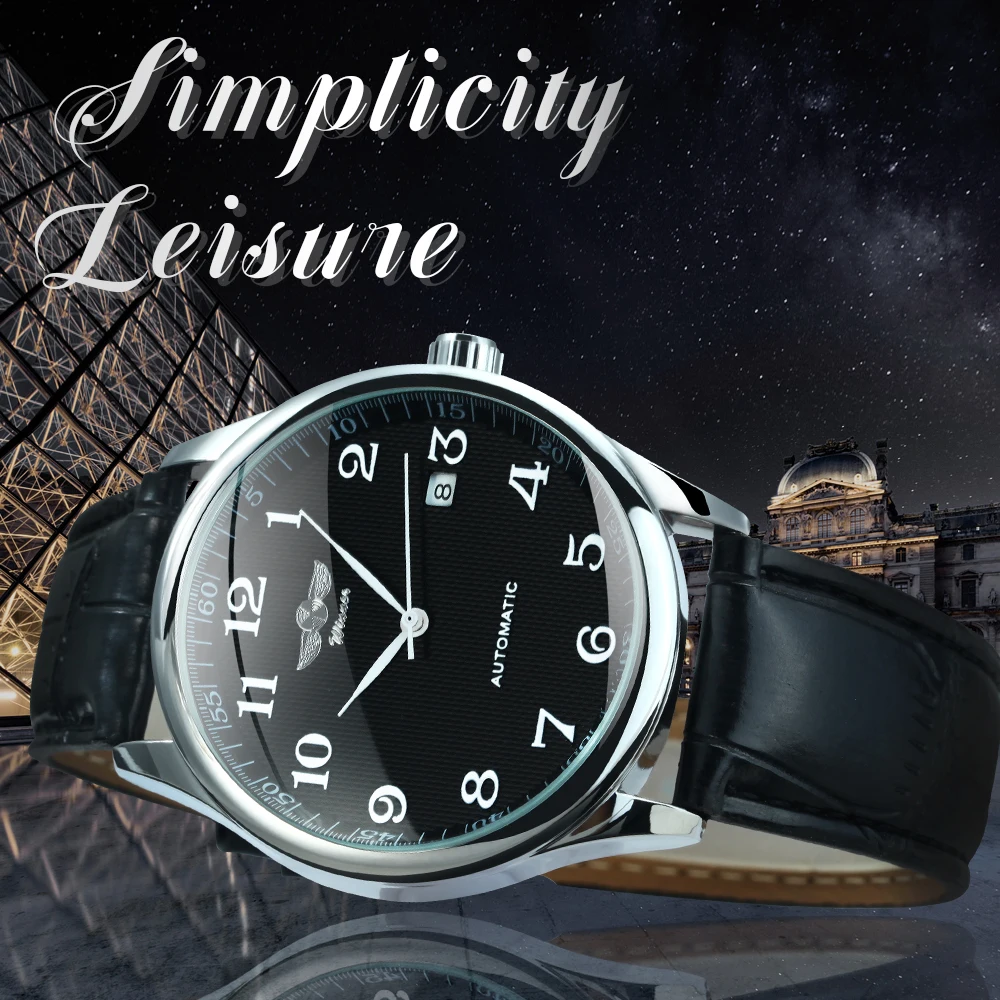 WINNER Fashion Business Watch for Men Calendar Classic Retro Automatic Mechanical Watches Top Brand Luxury Steel Leather Strap