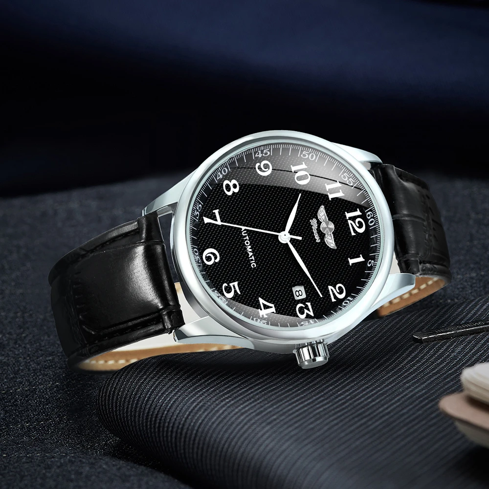 WINNER Fashion Business Watch for Men Calendar Classic Retro Automatic Mechanical Watches Top Brand Luxury Steel Leather Strap