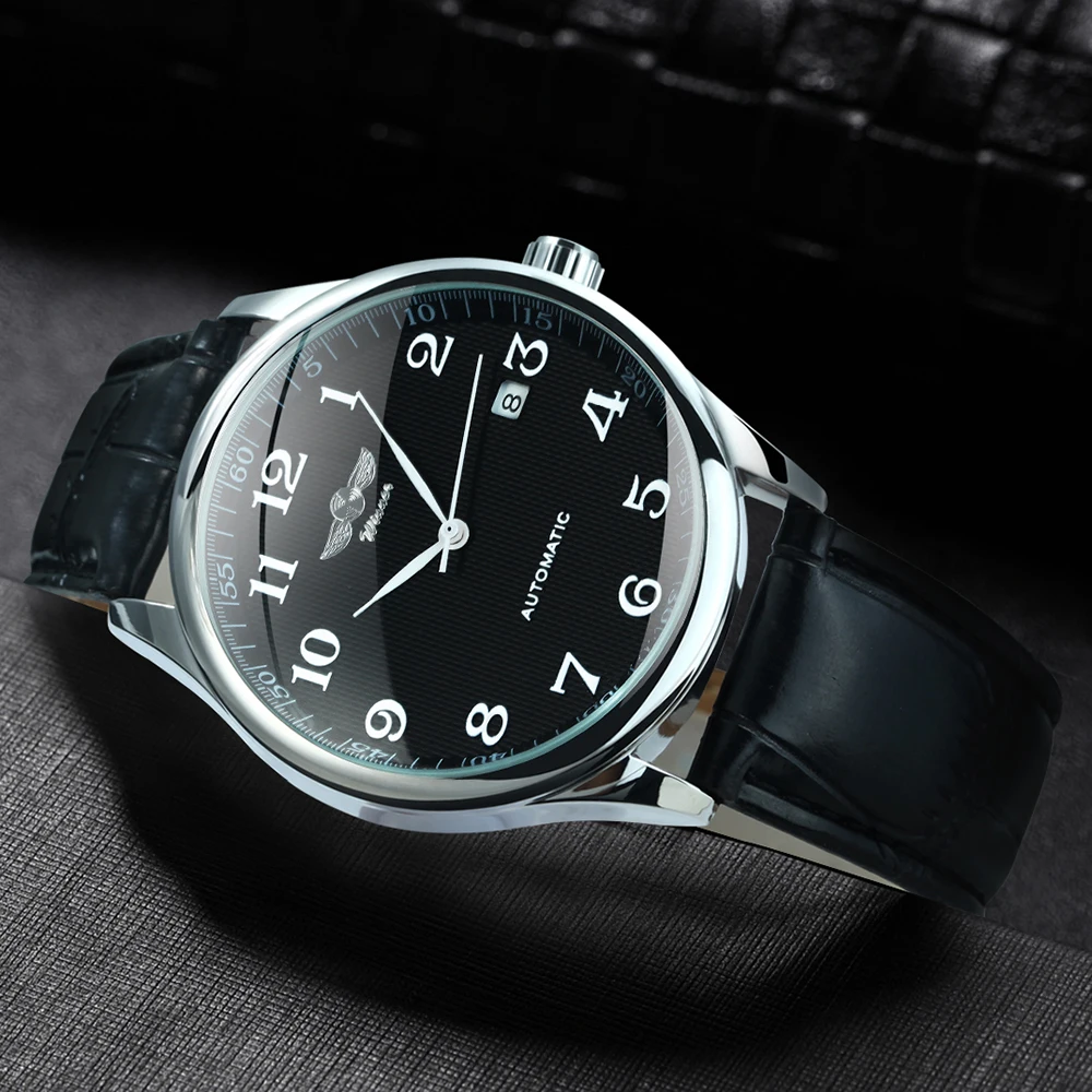 WINNER Fashion Business Watch for Men Calendar Classic Retro Automatic Mechanical Watches Top Brand Luxury Steel Leather Strap