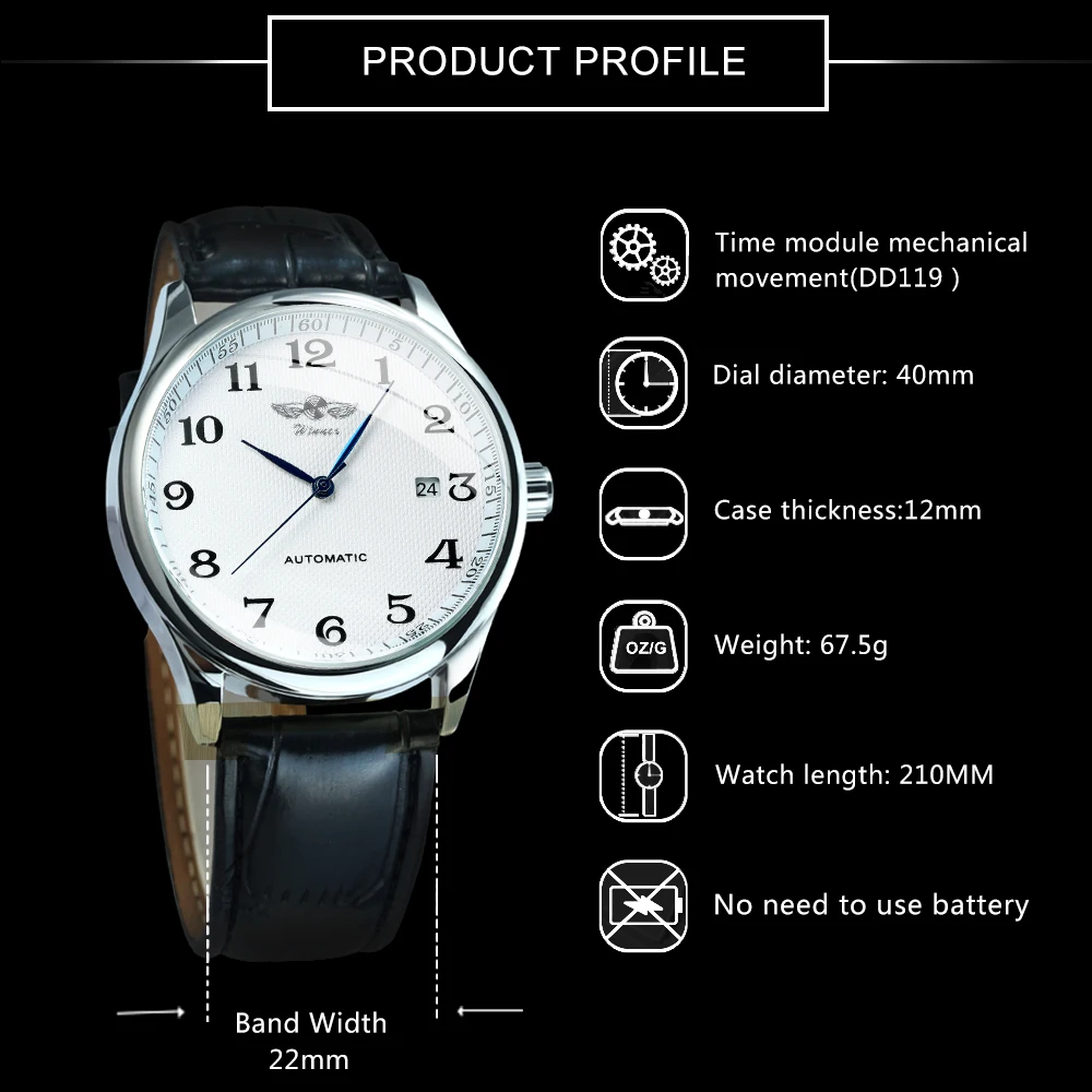 WINNER Fashion Business Watch for Men Calendar Classic Retro Automatic Mechanical Watches Top Brand Luxury Steel Leather Strap