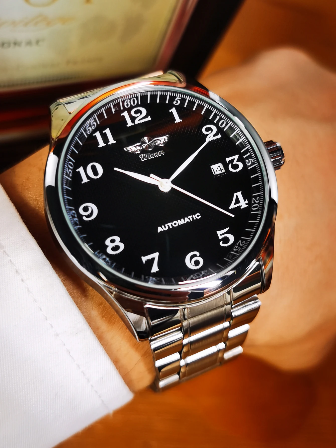 WINNER Fashion Business Watch for Men Calendar Classic Retro Automatic Mechanical Watches Top Brand Luxury Steel Leather Strap