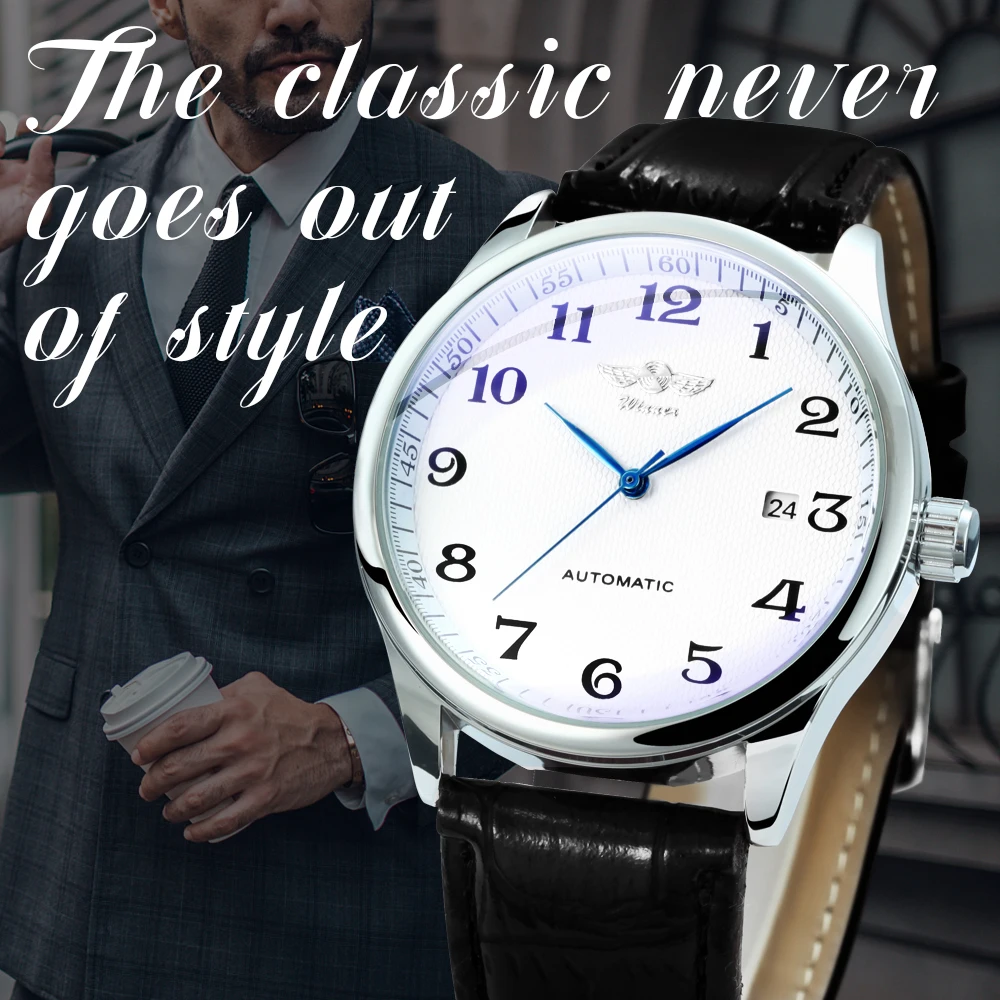 WINNER Fashion Business Watch for Men Calendar Classic Retro Automatic Mechanical Watches Top Brand Luxury Steel Leather Strap