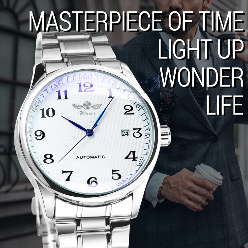 WINNER Fashion Business Watch for Men Calendar Classic Retro Automatic Mechanical Watches Top Brand Luxury Steel Leather Strap