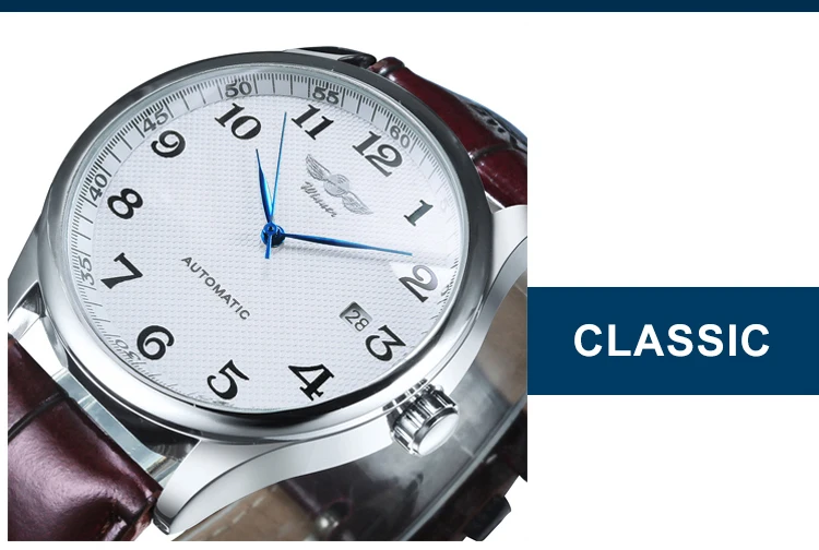 WINNER Fashion Business Watch for Men Calendar Classic Retro Automatic Mechanical Watches Top Brand Luxury Steel Leather Strap