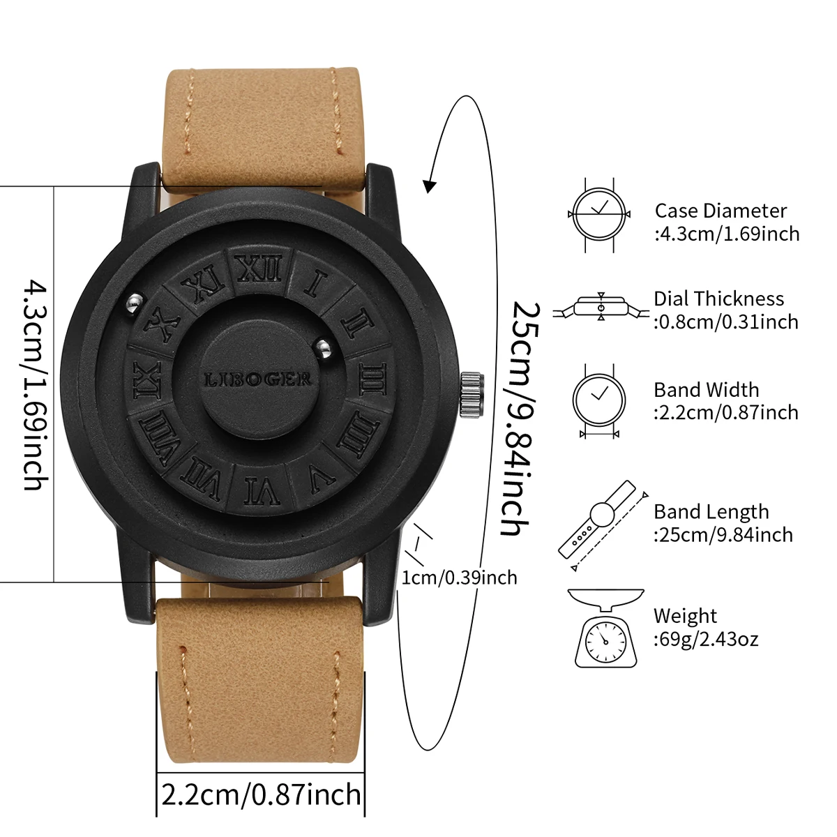 Fashion Magnetic Suspension Men Watches Casual Sports Roma Dial Wristwatches For Mens Clock(Without Box)