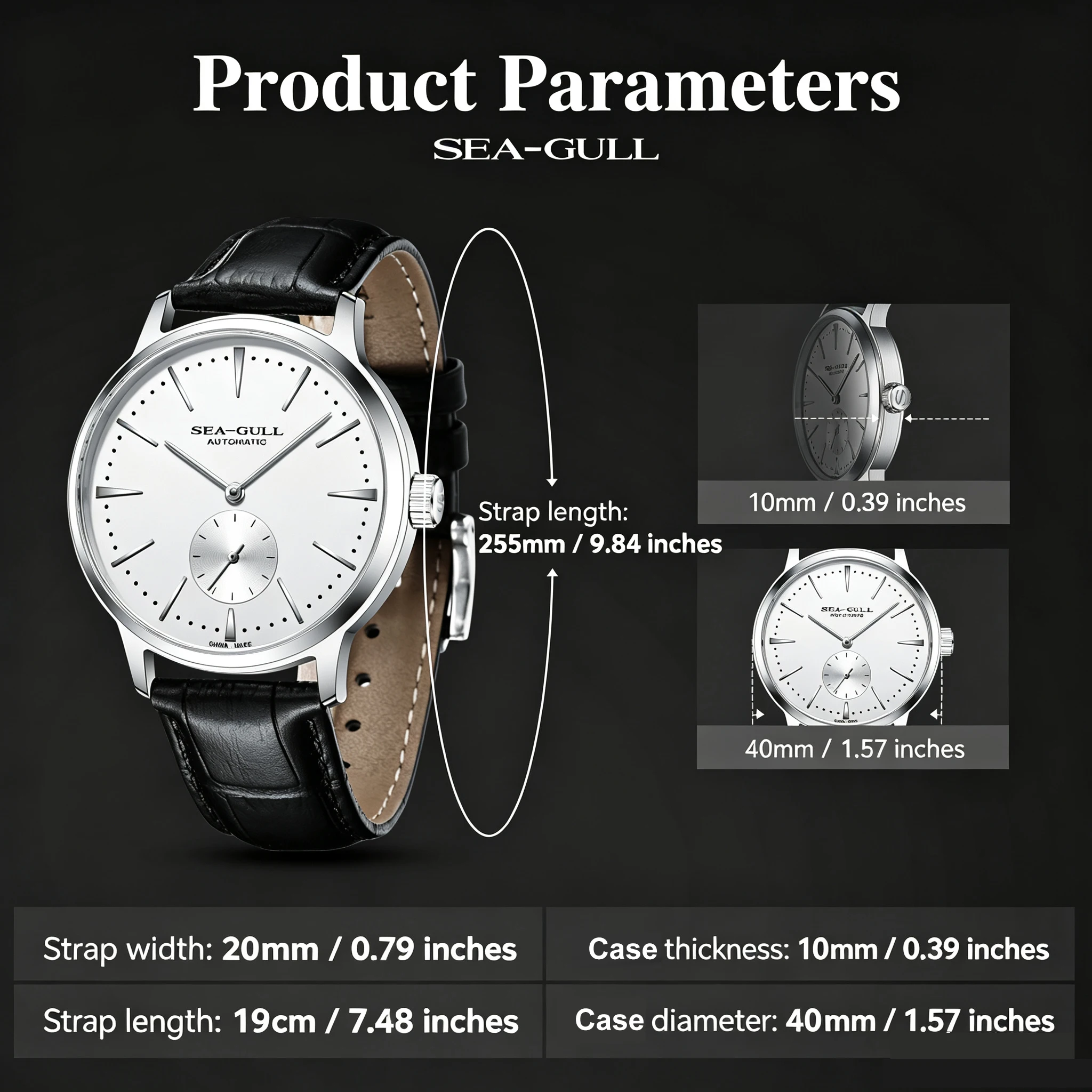 Seagull New Business Watch Men's Mechanical Wristwatches 50m Waterproof Leather Valentine Male Watches Relogio Masculino 6075