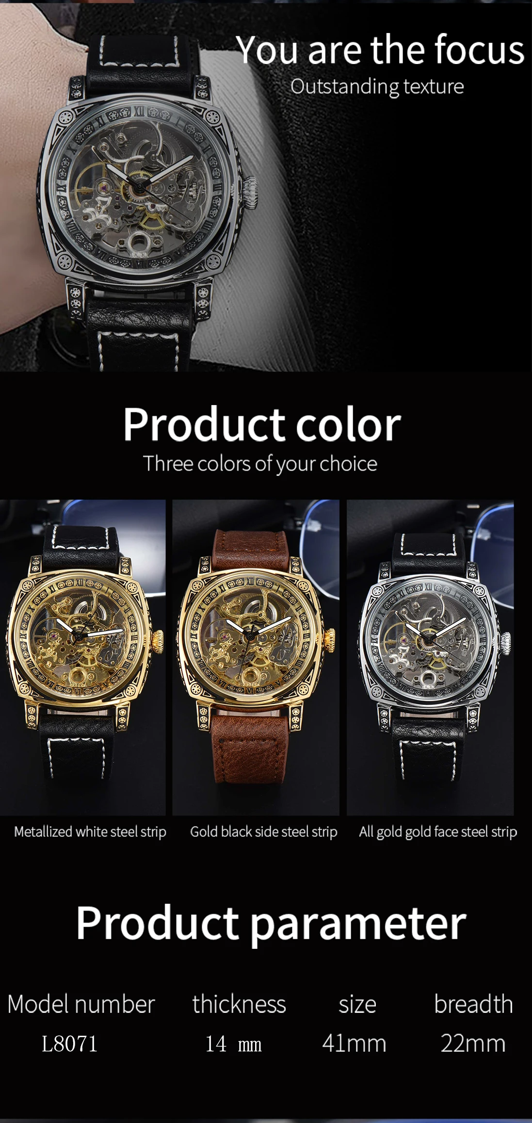 LONGLUX Automatic Watch Retro Style Wholesale Mechanical Wristwatches Skeleton Carve Waterproof Leather No Logo Mens Watch
