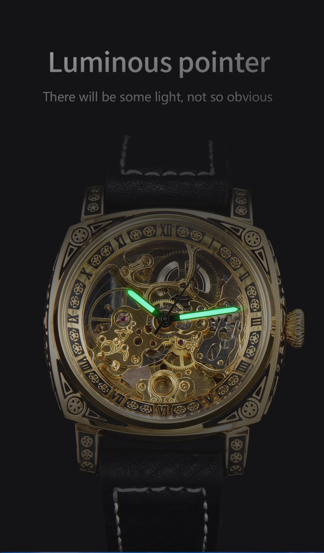 LONGLUX Automatic Watch Retro Style Wholesale Mechanical Wristwatches Skeleton Carve Waterproof Leather No Logo Mens Watch