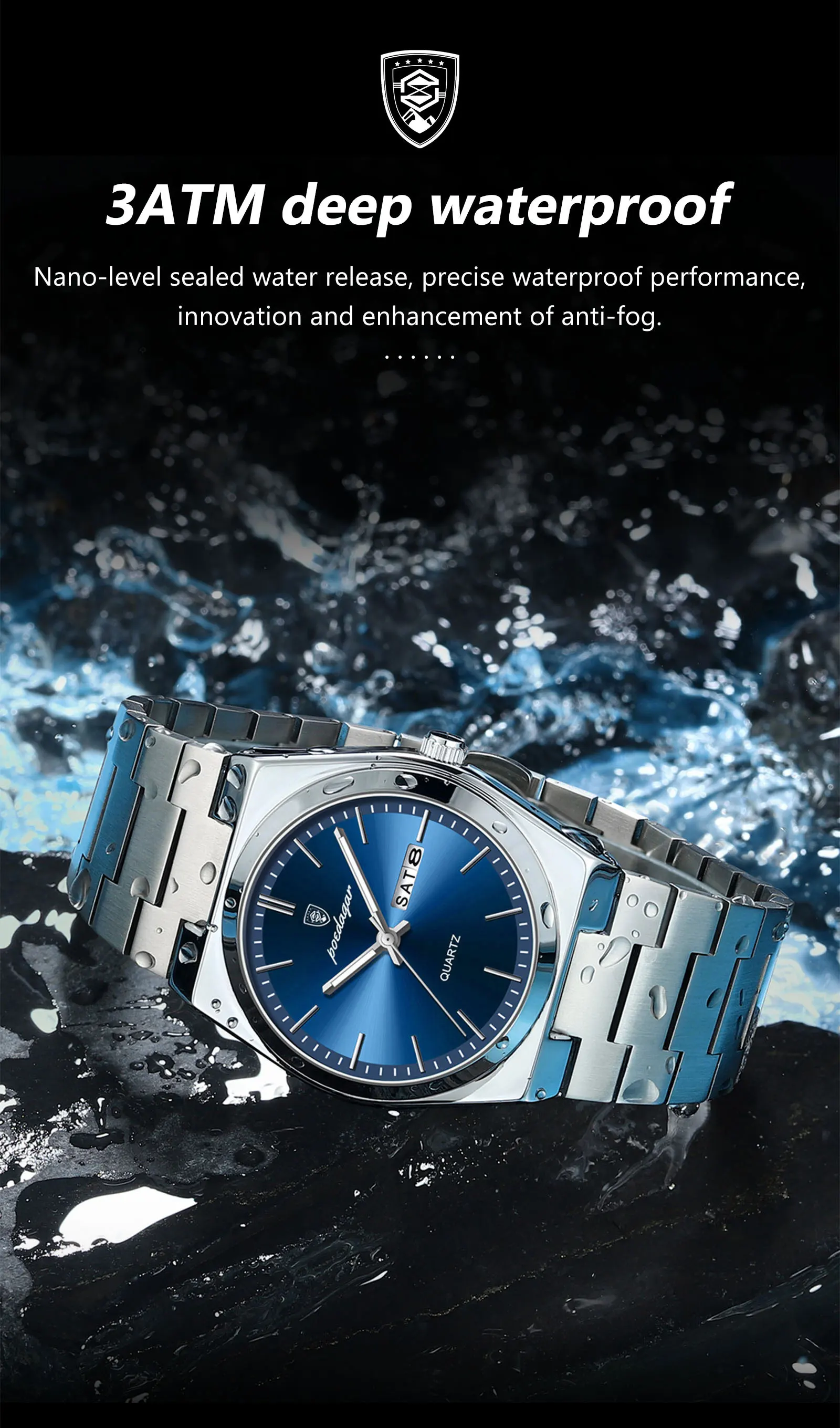POEDAGAR Luxury Watches For Men Stainless Steel Waterproof Luminous Man Watch Date Week Fashion Casual Men's Quartz Watch Reloj