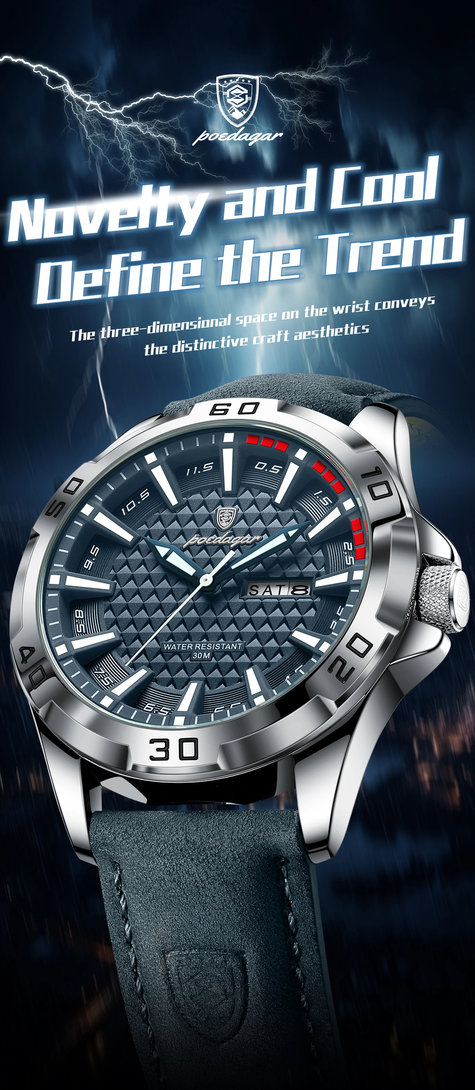 POEDAGAR Original Men Watch Luxury Waterproof Luminous Date Week Watch For Man Quartz Leather Fashion Men's Watches Reloj Hombre