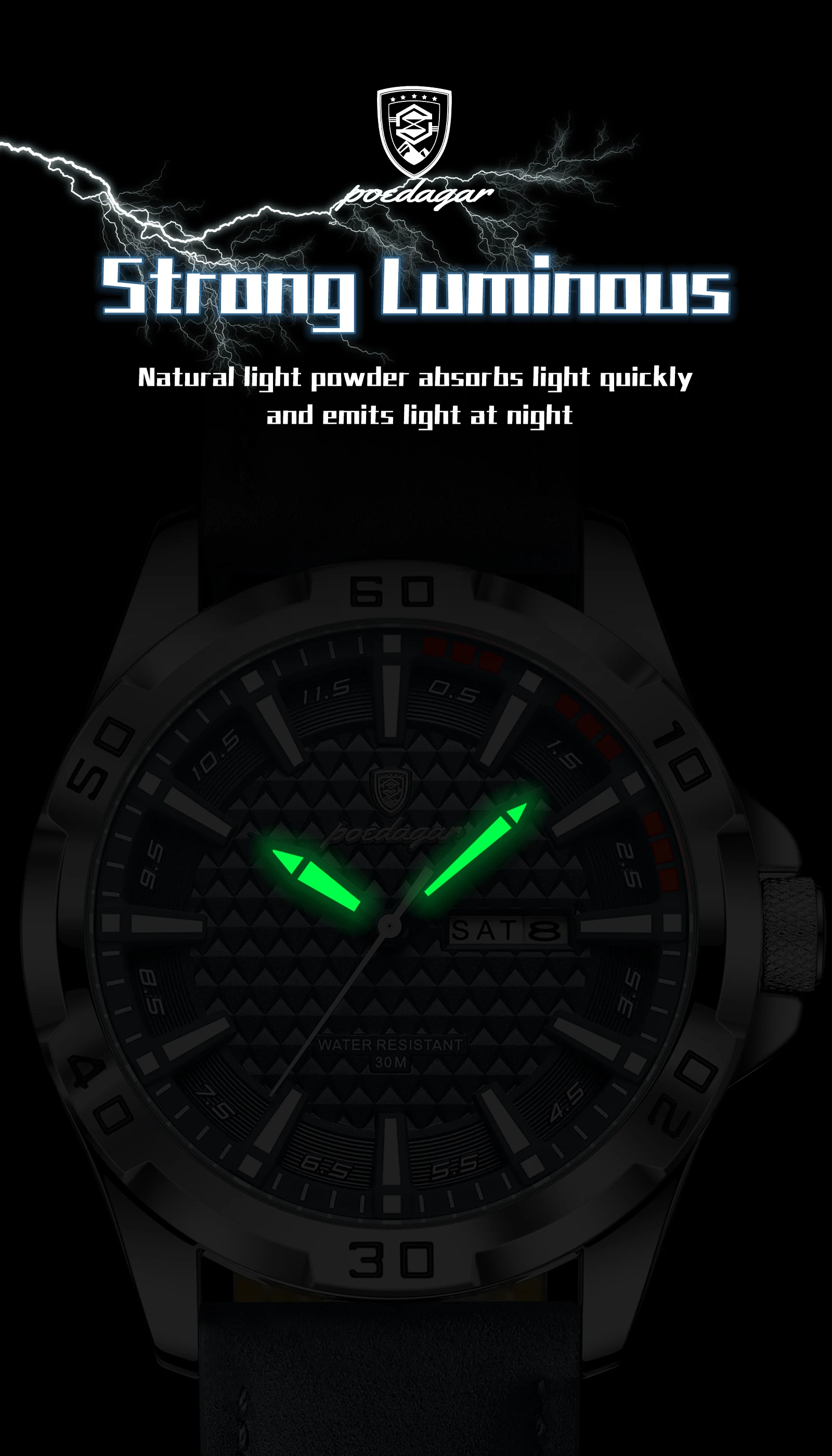 POEDAGAR Original Men Watch Luxury Waterproof Luminous Date Week Watch For Man Quartz Leather Fashion Men's Watches Reloj Hombre