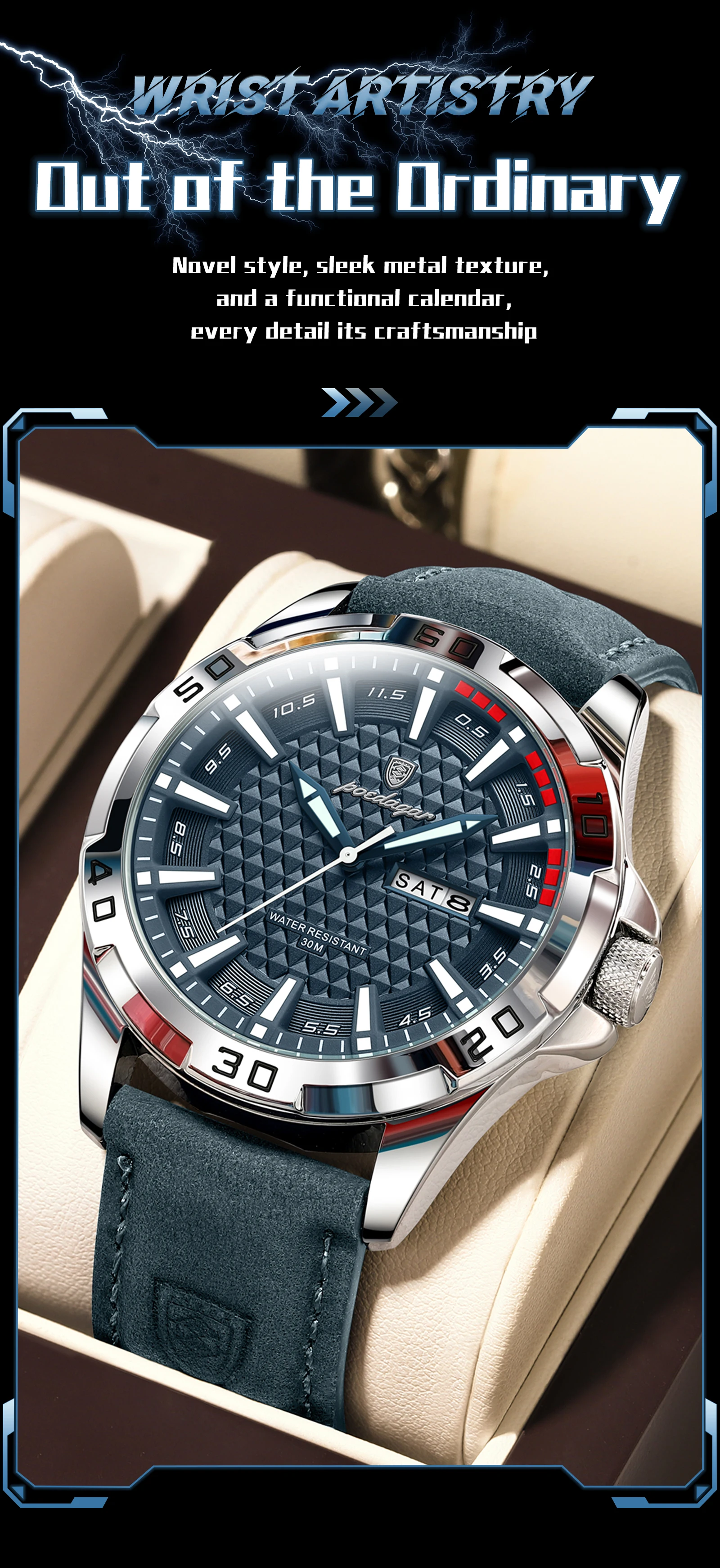 POEDAGAR Original Men Watch Luxury Waterproof Luminous Date Week Watch For Man Quartz Leather Fashion Men's Watches Reloj Hombre