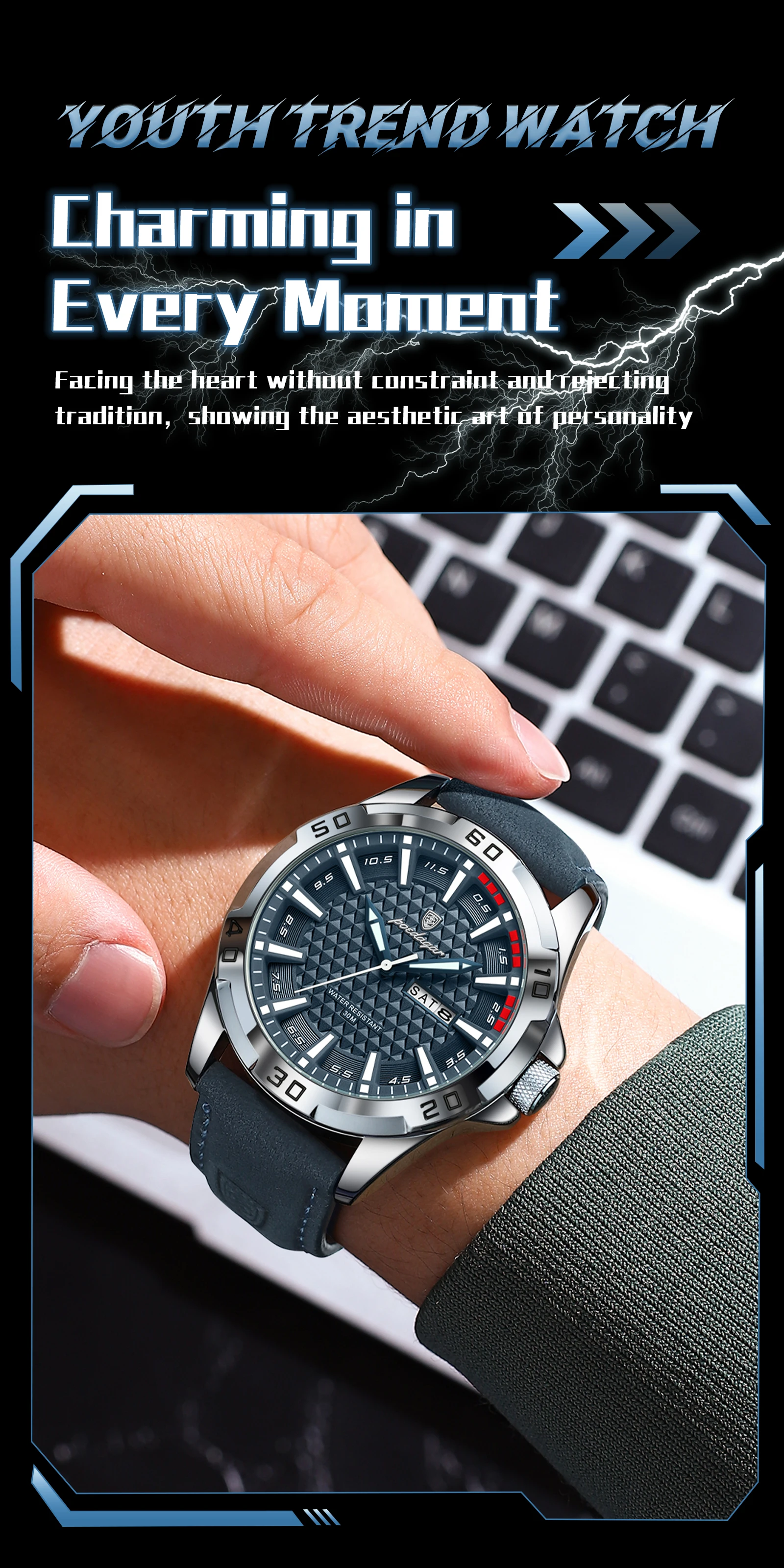 POEDAGAR Original Men Watch Luxury Waterproof Luminous Date Week Watch For Man Quartz Leather Fashion Men's Watches Reloj Hombre