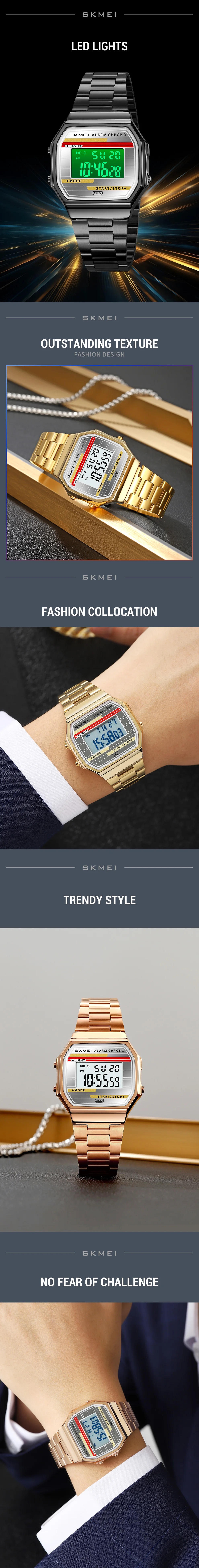 SKMEI 2514 Classic Electronic Square Digital Stopwatch Alarm Watches Retro Style Clock Men's Relogio Masculin Reloj Hombre Homme