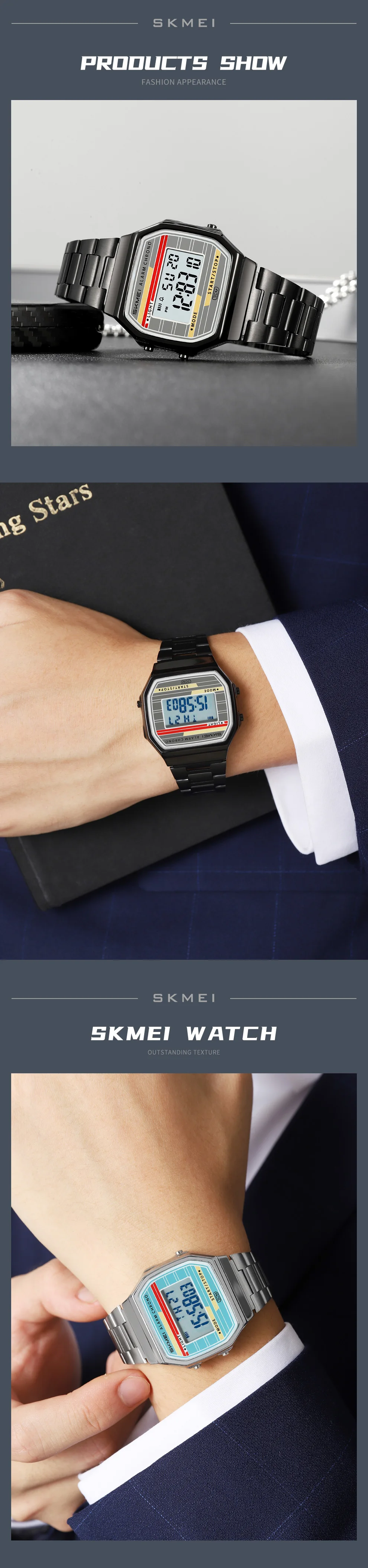 SKMEI 2514 Classic Electronic Square Digital Stopwatch Alarm Watches Retro Style Clock Men's Relogio Masculin Reloj Hombre Homme