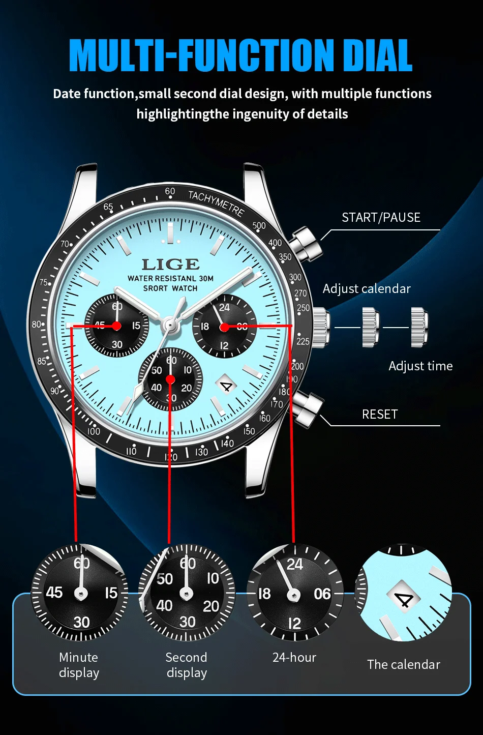 LIGE Men Watches Luminous Calendar Business Quartz Watch Mens Top Brand Luxury Sport Waterproof Stainless Steel Man Wristwatches