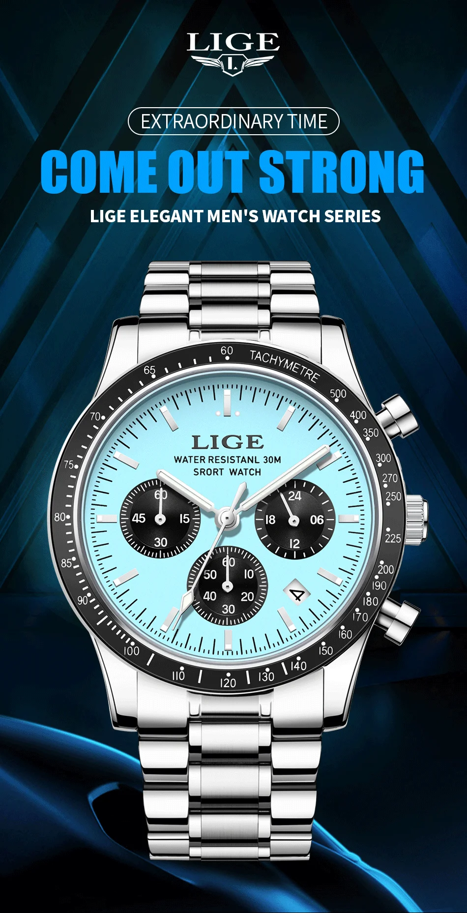 LIGE Men Watches Luminous Calendar Business Quartz Watch Mens Top Brand Luxury Sport Waterproof Stainless Steel Man Wristwatches