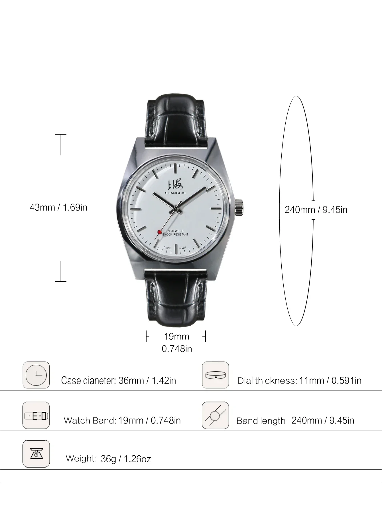 36mm Shanghai Men's Watch Retro 7120 Manual Mechanical Movement Minimalist Business Mechanical Wristwatches Drop Shipper