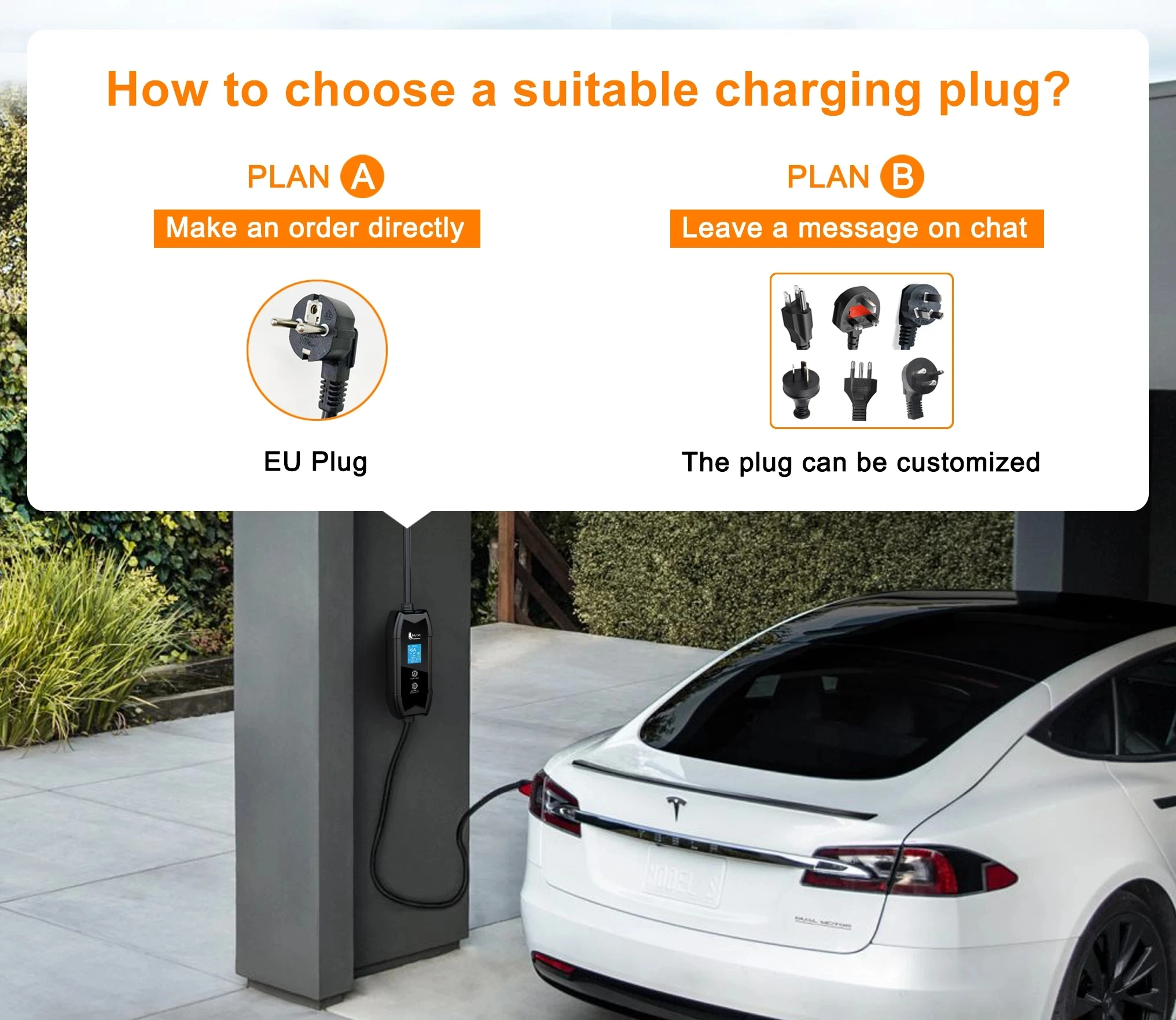 Feyree EV Portable Charger Type2 / GB/T Plug Connector 16A 1Phase 3.5KW Type1 3.5m Wallbox Charging Station for Electric Vehicle