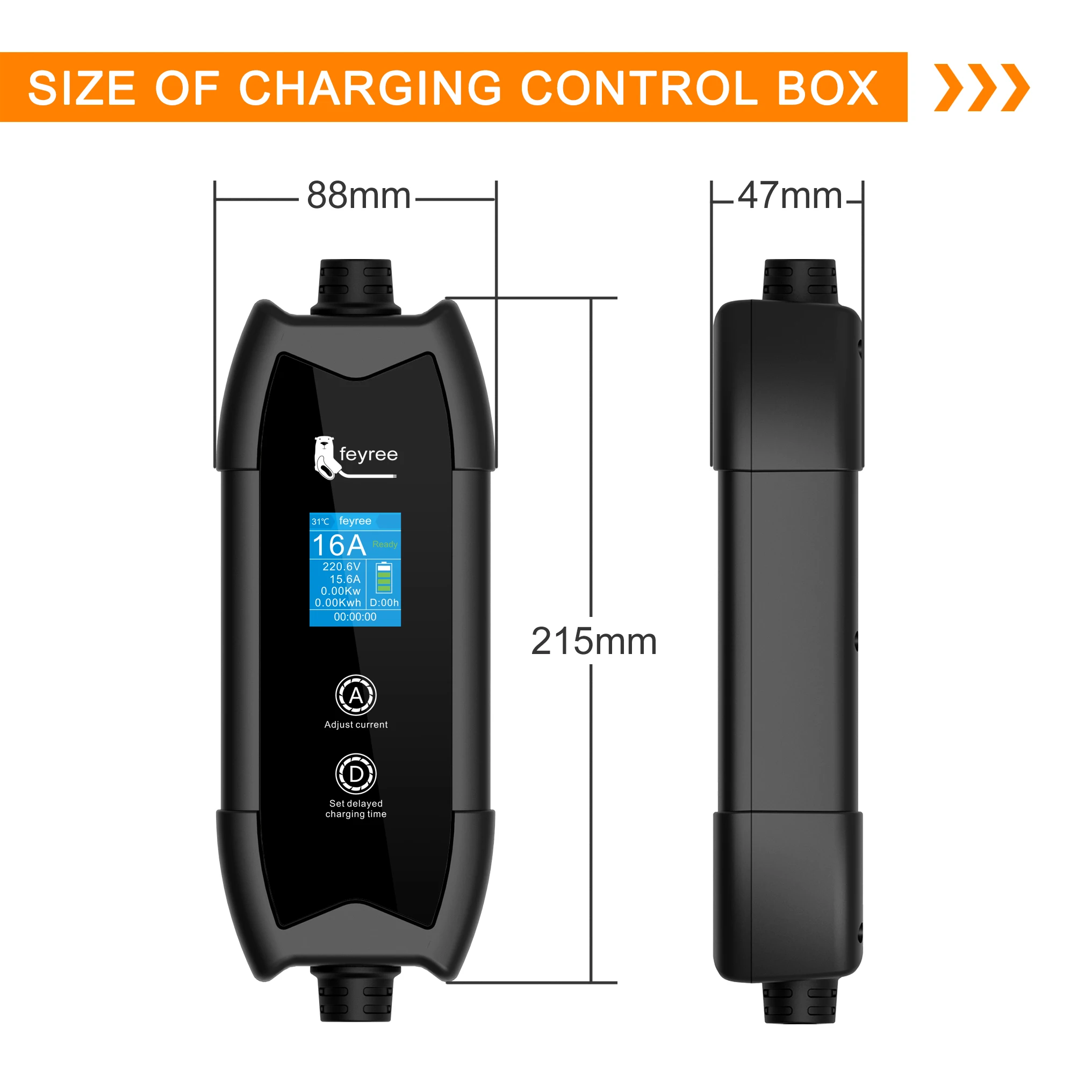 Feyree EV Portable Charger Type2 / GB/T Plug Connector 16A 1Phase 3.5KW Type1 3.5m Wallbox Charging Station for Electric Vehicle