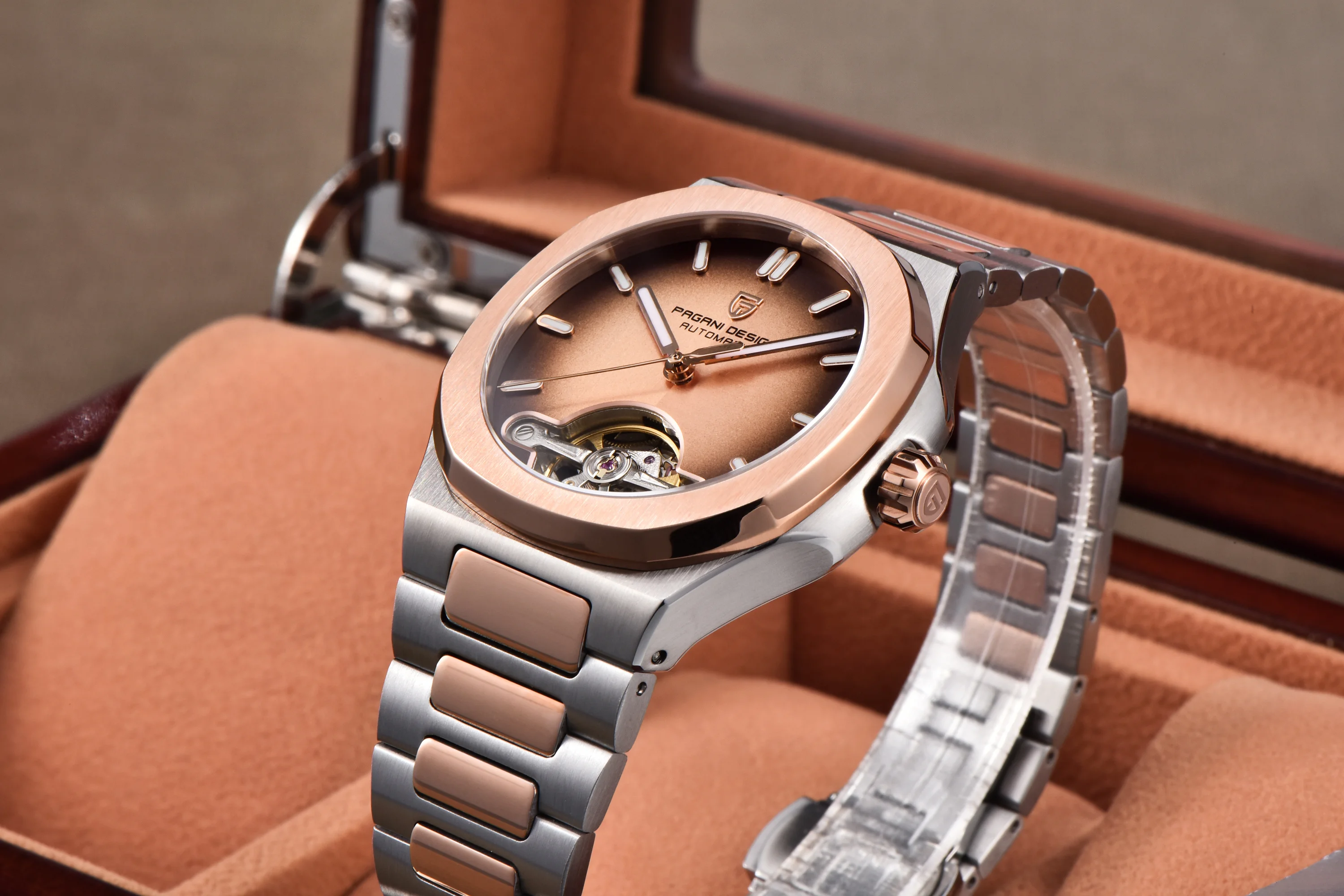 PAGANI DESIGN New Mechanical Hollow-Out Tourbillon Men Watch Sport Elegant Sapphire Waterproof Watch Japan Movt 316L Steel Clock