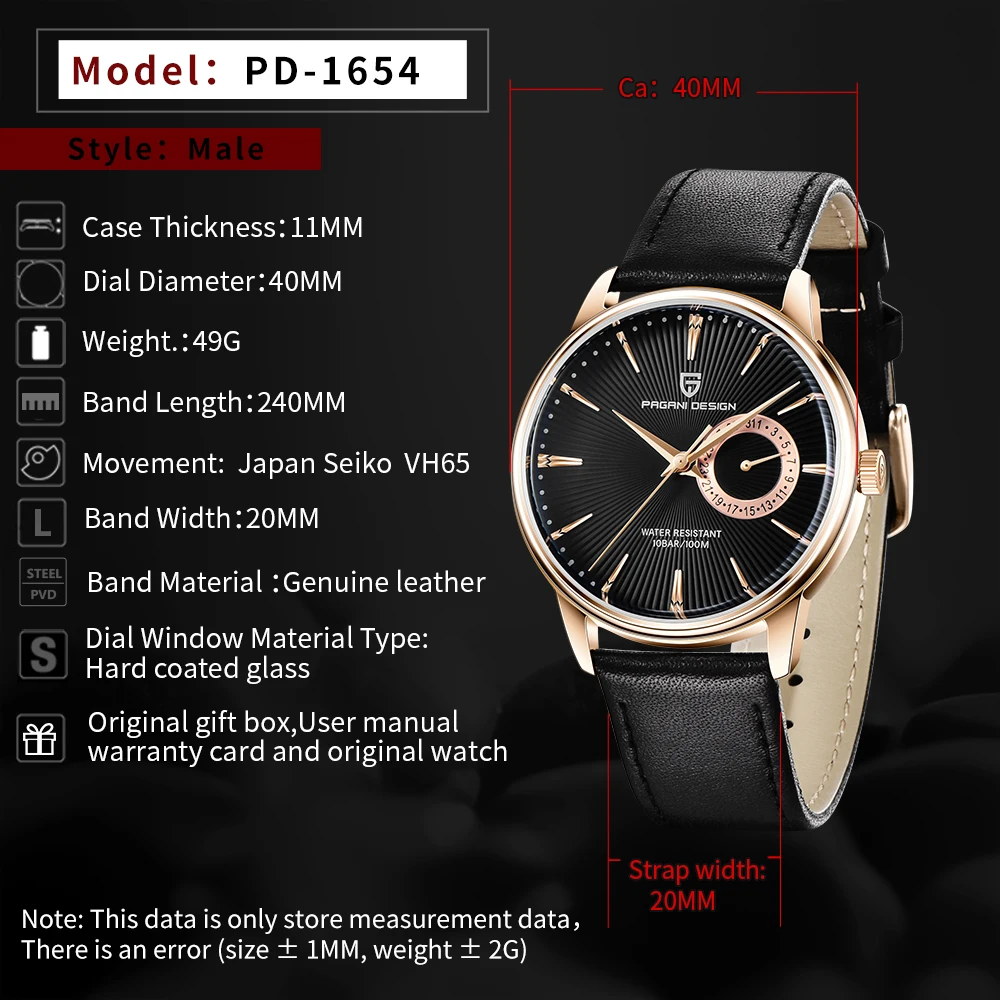 Original PAGANI DESIGN 1654 Fashion Casual Sports Watch Men Military Watch Stainless Steel Waterproof Quartz Watch Reloj Hombre