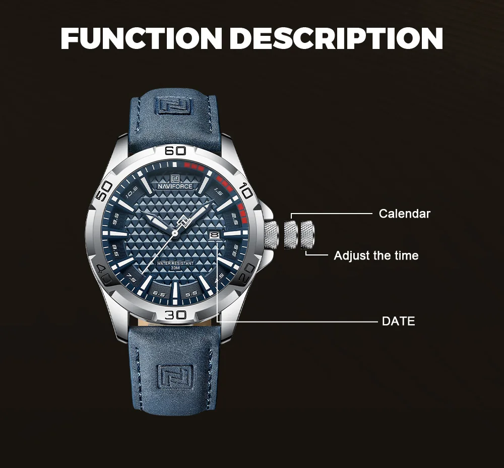 NAVIFORCE Brand Men Fashion Quartz Watches Male Leather Strap Sport Waterproof Wristwatches CalendarClock Relogio Masculino
