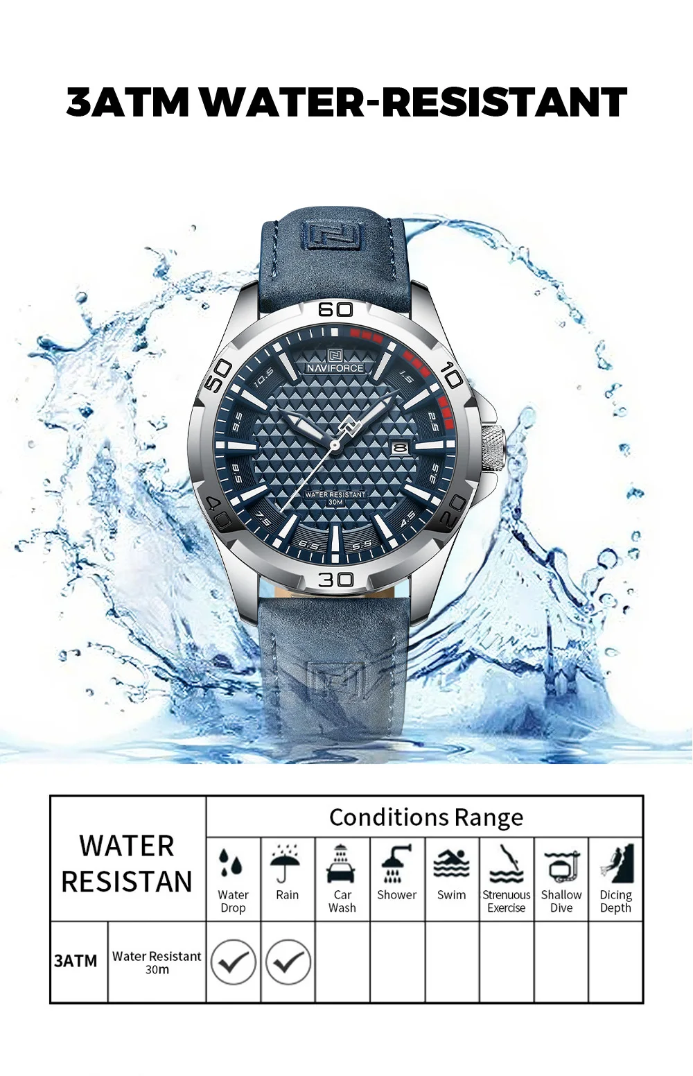 NAVIFORCE Brand Men Fashion Quartz Watches Male Leather Strap Sport Waterproof Wristwatches CalendarClock Relogio Masculino