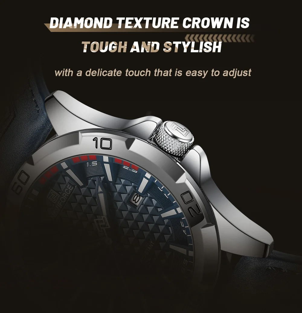 NAVIFORCE Brand Men Fashion Quartz Watches Male Leather Strap Sport Waterproof Wristwatches CalendarClock Relogio Masculino