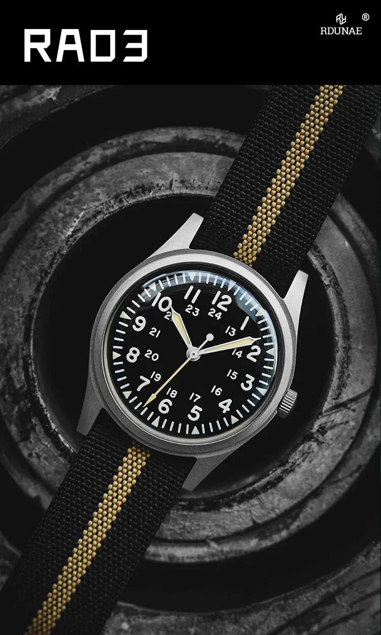 2025 New RDUNAE RA03 34.5mm Military Men Vintage Quartz Watch G10 Miyota 2035 Watches K1 Mineral Glass Stainless Steel Wristwatc