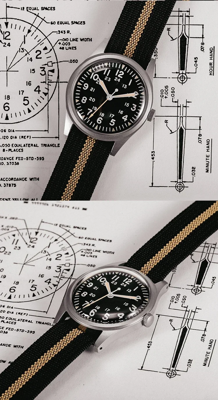 2025 New RDUNAE RA03 34.5mm Military Men Vintage Quartz Watch G10 Miyota 2035 Watches K1 Mineral Glass Stainless Steel Wristwatc