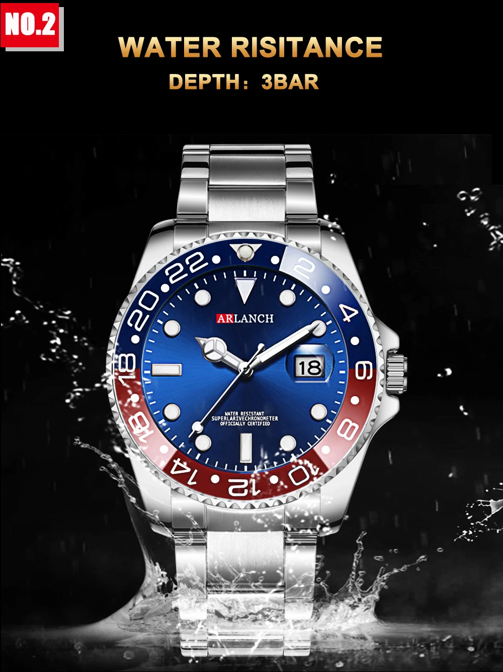 Stainless Steel Watch 40mm Business Fashion Red Blue Circle Diving Series Magnifying Glass Calendar Quartz Watches montre homme