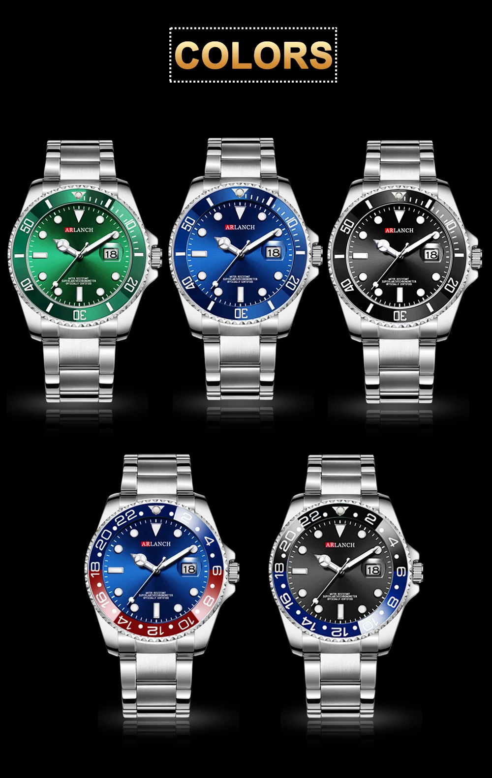 Stainless Steel Watch 40mm Business Fashion Red Blue Circle Diving Series Magnifying Glass Calendar Quartz Watches montre homme