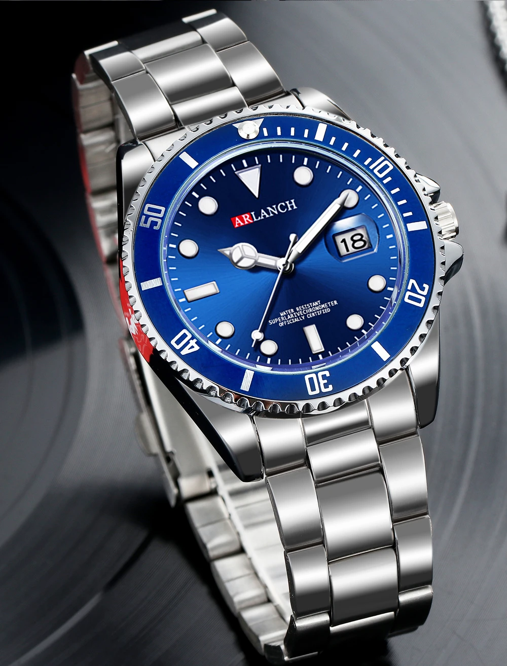 Stainless Steel Watch 40mm Business Fashion Red Blue Circle Diving Series Magnifying Glass Calendar Quartz Watches montre homme