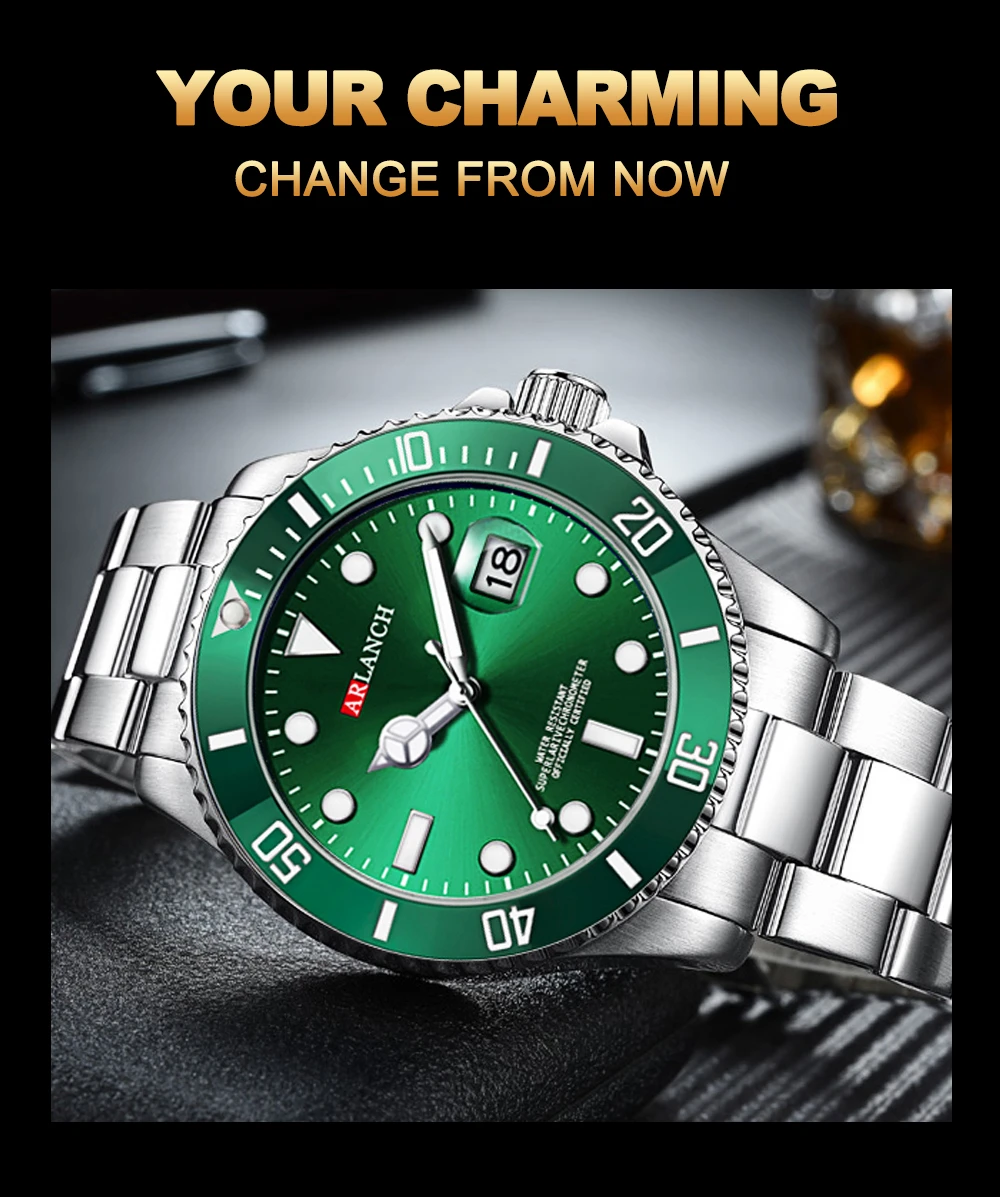 Stainless Steel Watch 40mm Business Fashion Red Blue Circle Diving Series Magnifying Glass Calendar Quartz Watches montre homme