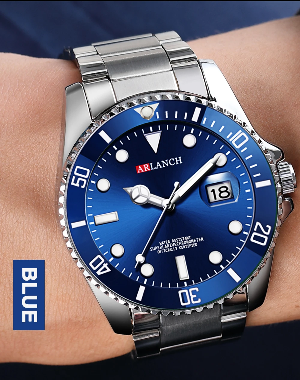 Stainless Steel Watch 40mm Business Fashion Red Blue Circle Diving Series Magnifying Glass Calendar Quartz Watches montre homme