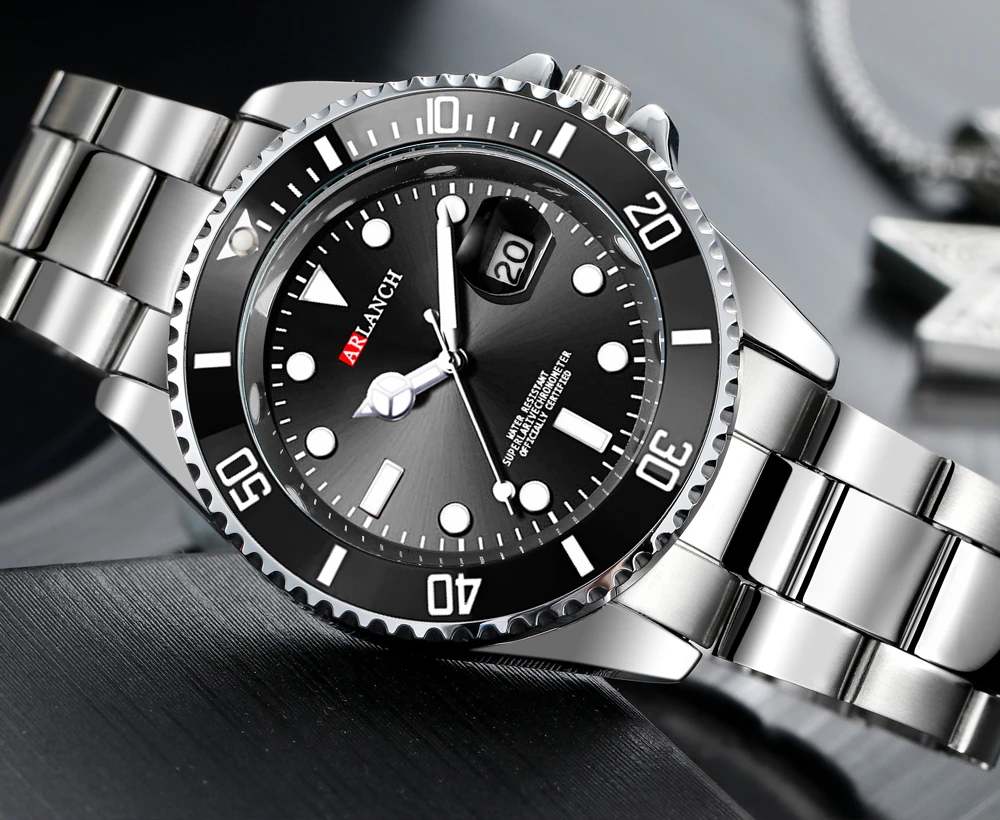Stainless Steel Watch 40mm Business Fashion Red Blue Circle Diving Series Magnifying Glass Calendar Quartz Watches montre homme