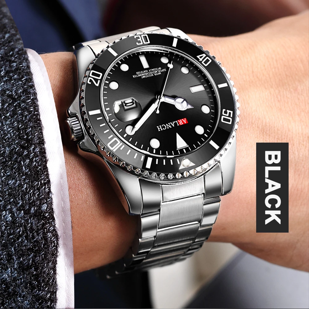 Stainless Steel Watch 40mm Business Fashion Red Blue Circle Diving Series Magnifying Glass Calendar Quartz Watches montre homme